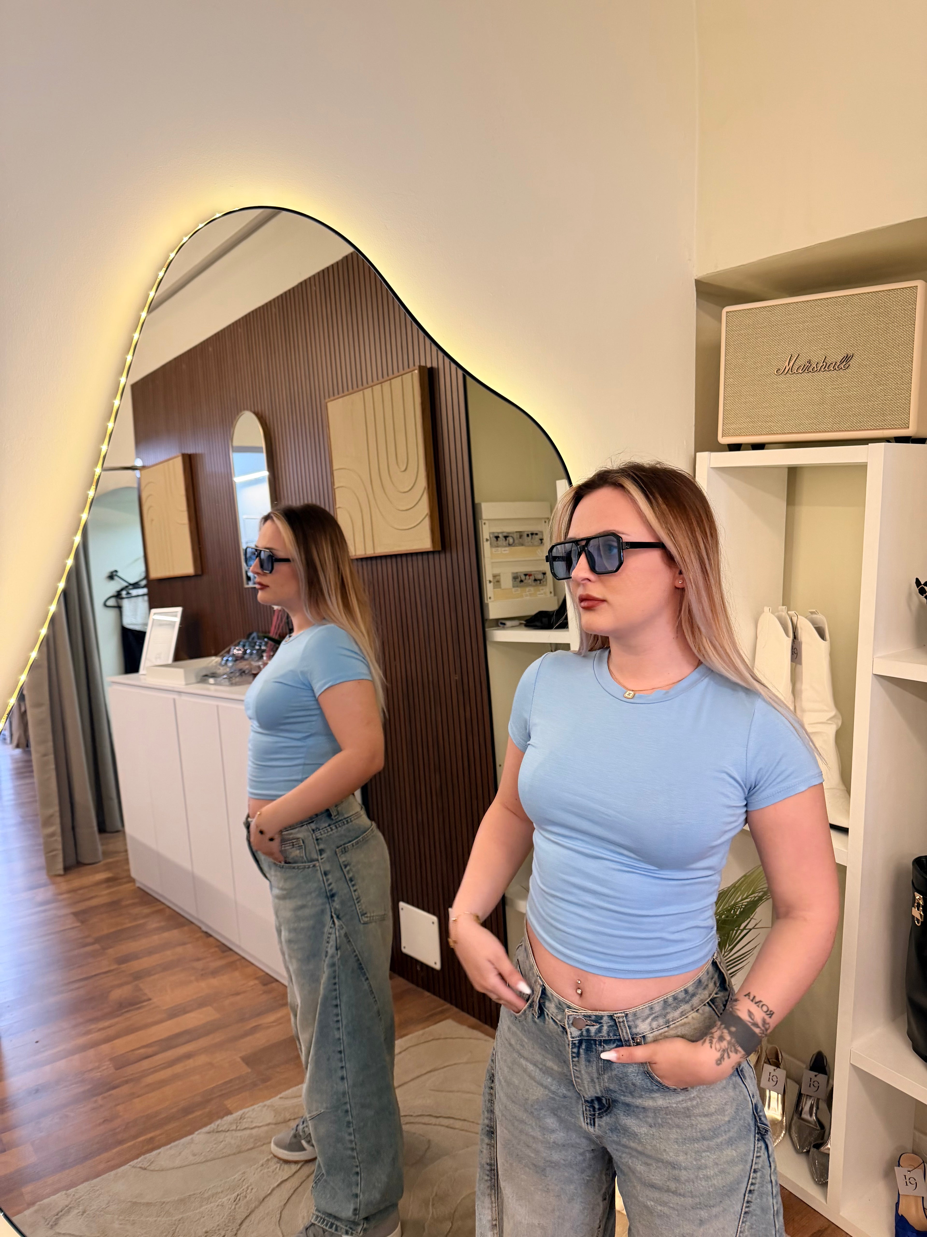 T-shirt basic crop celeste
