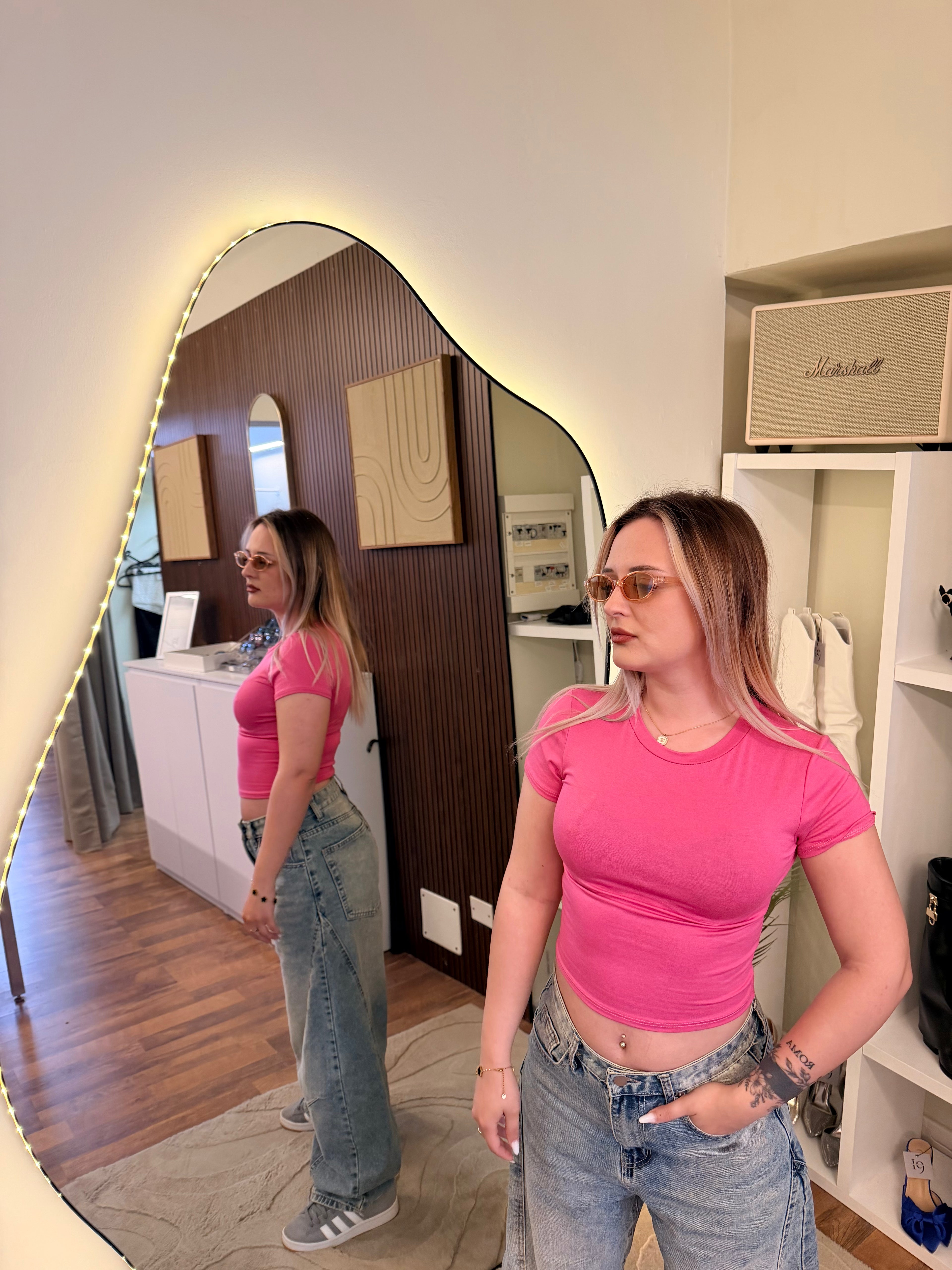 T-shirt basic crop fucsia